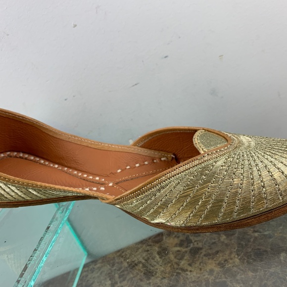 Bespoke Gold Sparkle Leather Slip Ballet Flats 7 - Picture 1 of 8